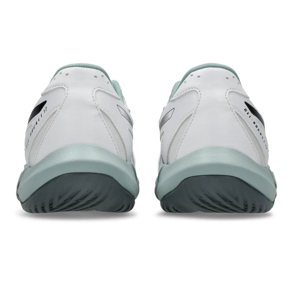 Asics Gel Rocket 12 Men's Indoor Court Shoe (White/Steel Grey) - RacquetGuys.ca