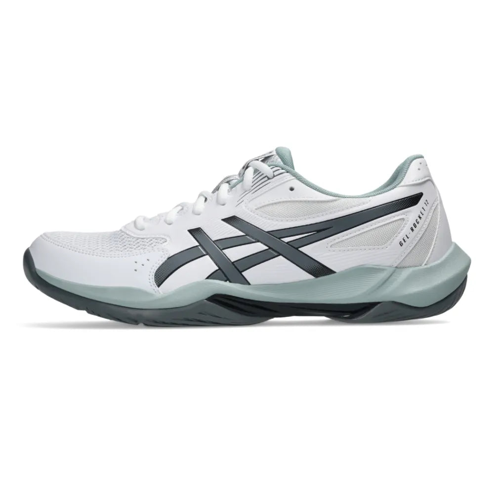 Asics Gel Rocket 12 Men's Indoor Court Shoe (White/Steel Grey) - RacquetGuys.ca