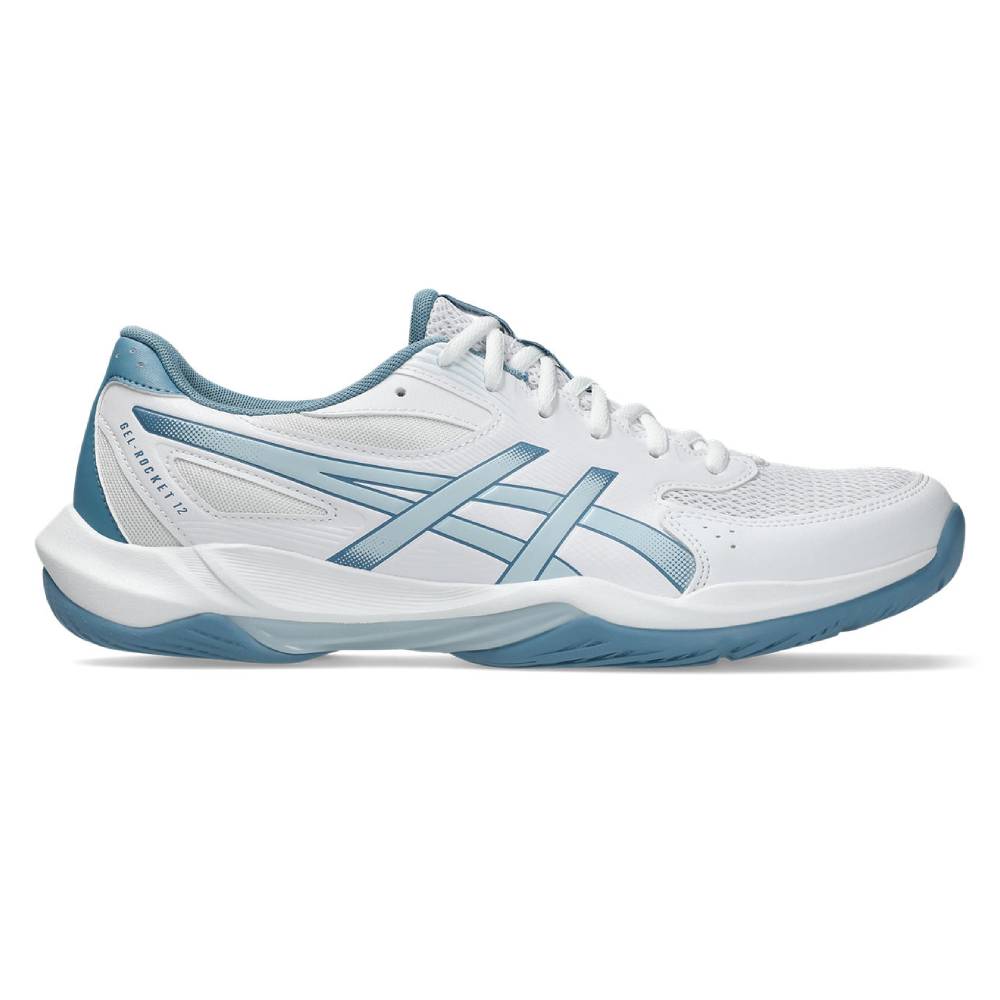 Asics Gel Rocket 12 Wide Men's Indoor Court Shoe (White/Cool Grey) - RacquetGuys.ca