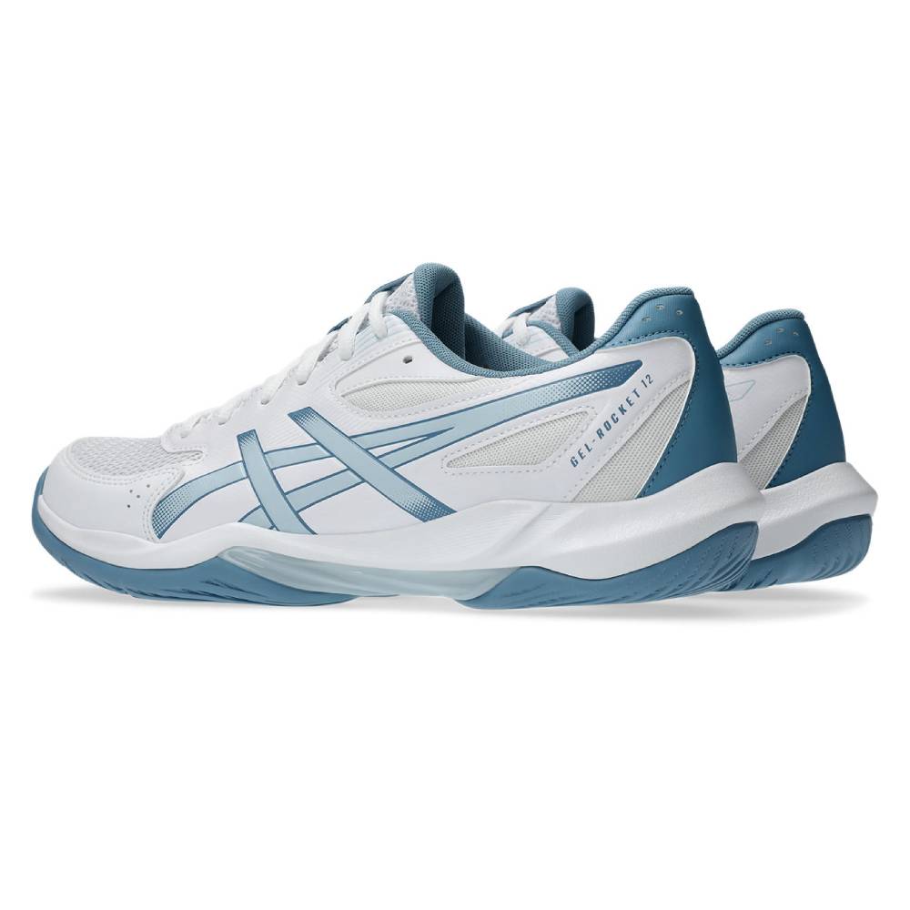 Asics Gel Rocket 12 Wide Men's Indoor Court Shoe (White/Cool Grey) - RacquetGuys.ca