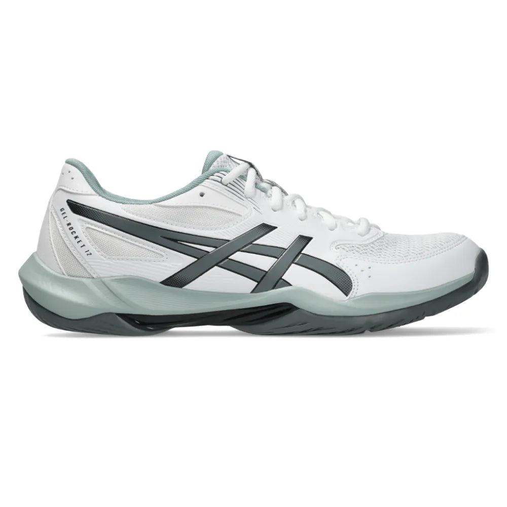 Asics Gel Rocket 12 Wide Men's Indoor Court Shoe (White/Steel Grey) - RacquetGuys.ca