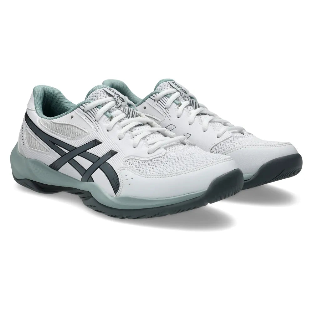 Asics Gel Rocket 12 Wide Men's Indoor Court Shoe (White/Steel Grey) - RacquetGuys.ca