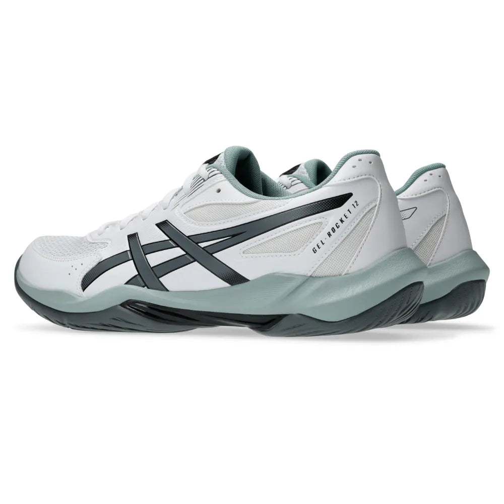 Asics Gel Rocket 12 Wide Men's Indoor Court Shoe (White/Steel Grey) - RacquetGuys.ca
