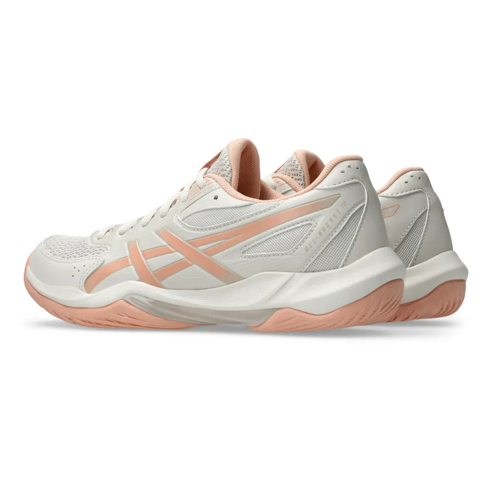 Asics Gel Rocket 12 Women's Indoor Court Shoe (Soft Oat/Cantaloupe) - RacquetGuys.ca