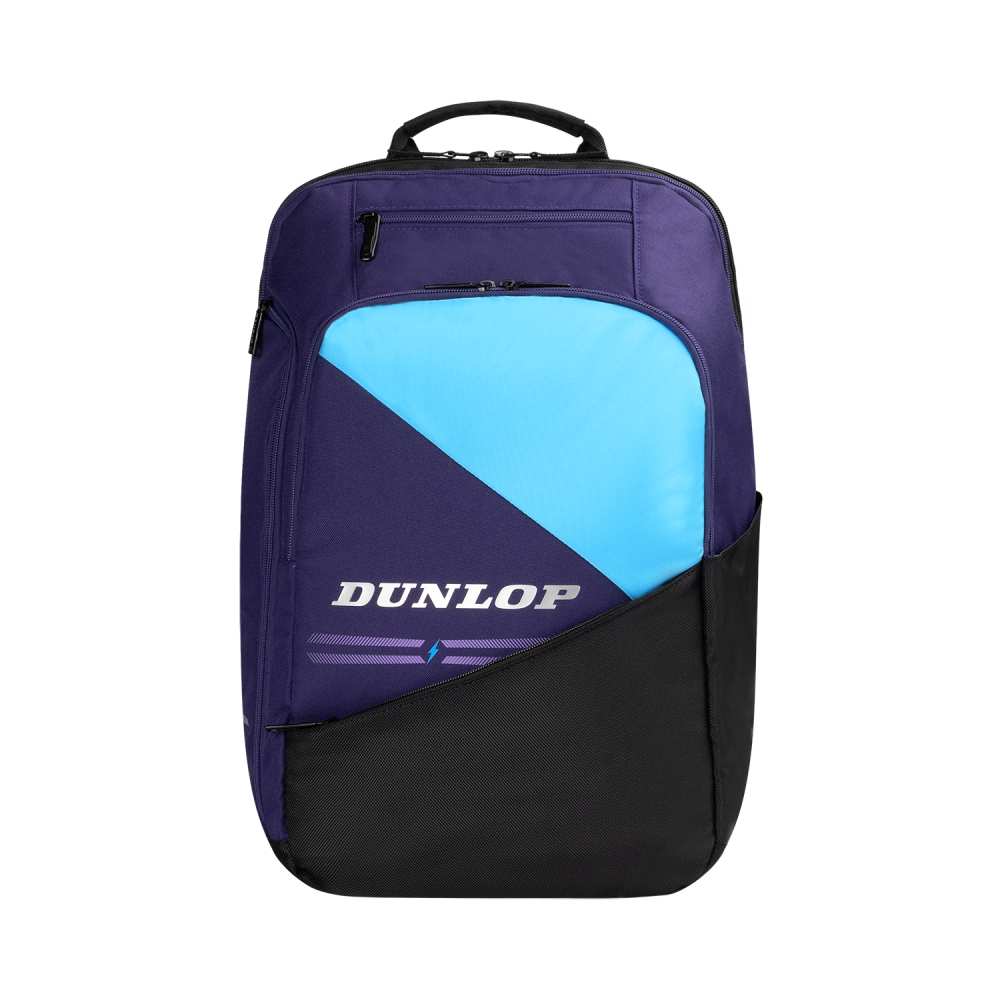 Backpack with blue and black design featuring Dunlop branding on a white background