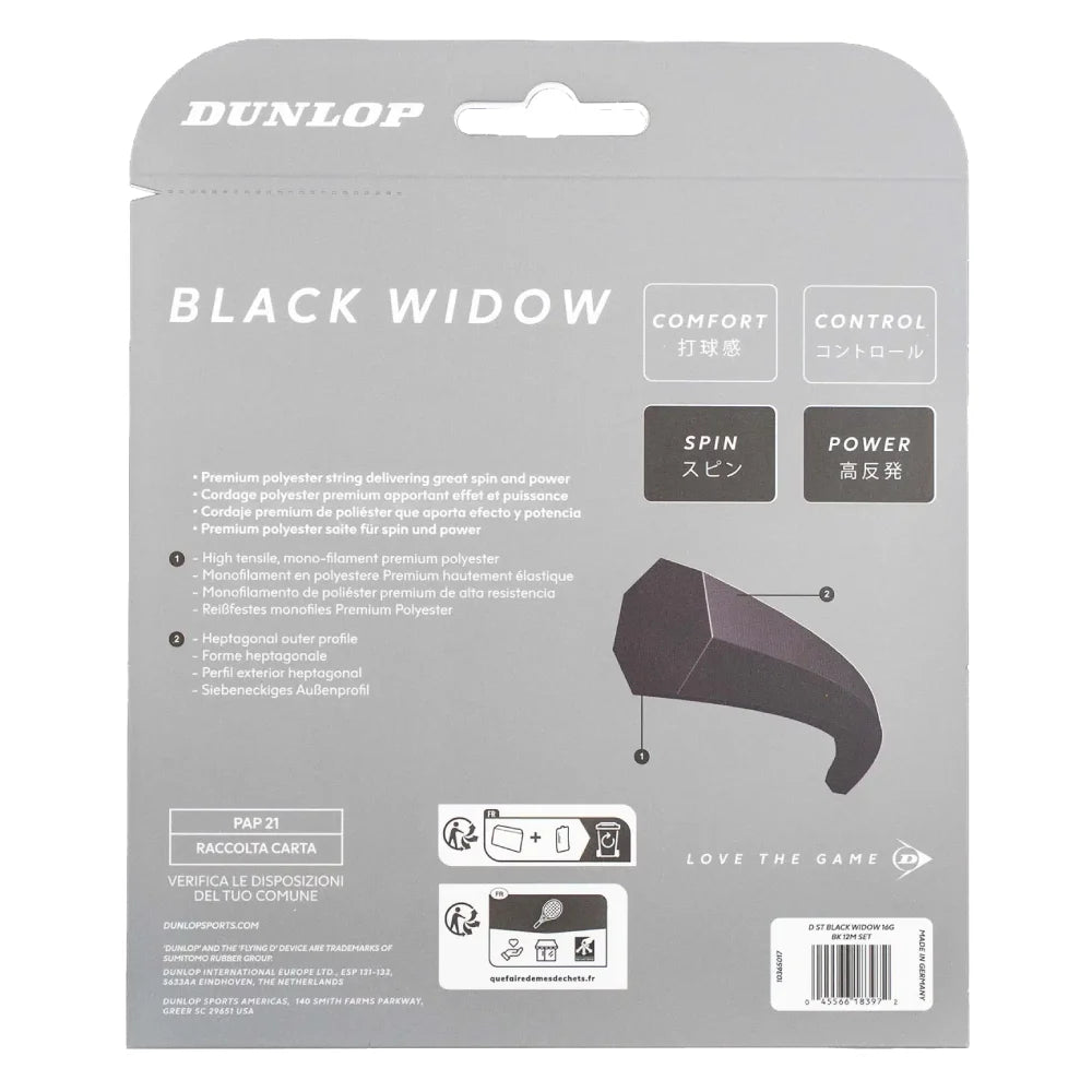 Dunlop Black Widow 16/1.31 Tennis String (Black) - RacquetGuys.ca