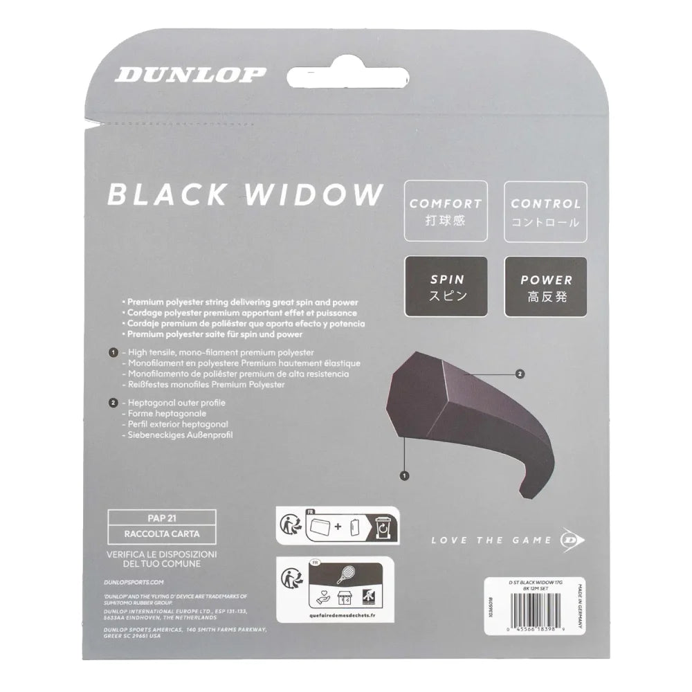 Dunlop Black Widow 17/1.25 Tennis String (Black) - RacquetGuys.ca