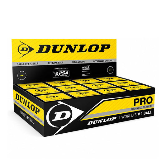 Dunlop Pro Double Yellow Dot Squash Balls (12 Balls)