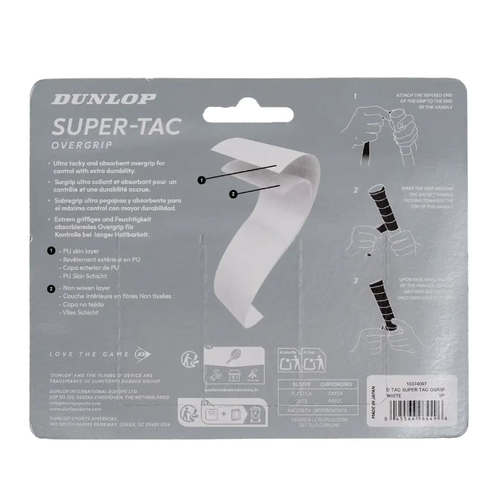 Dunlop Super Tac Overgrip 3 Pack (White) - RacquetGuys.ca