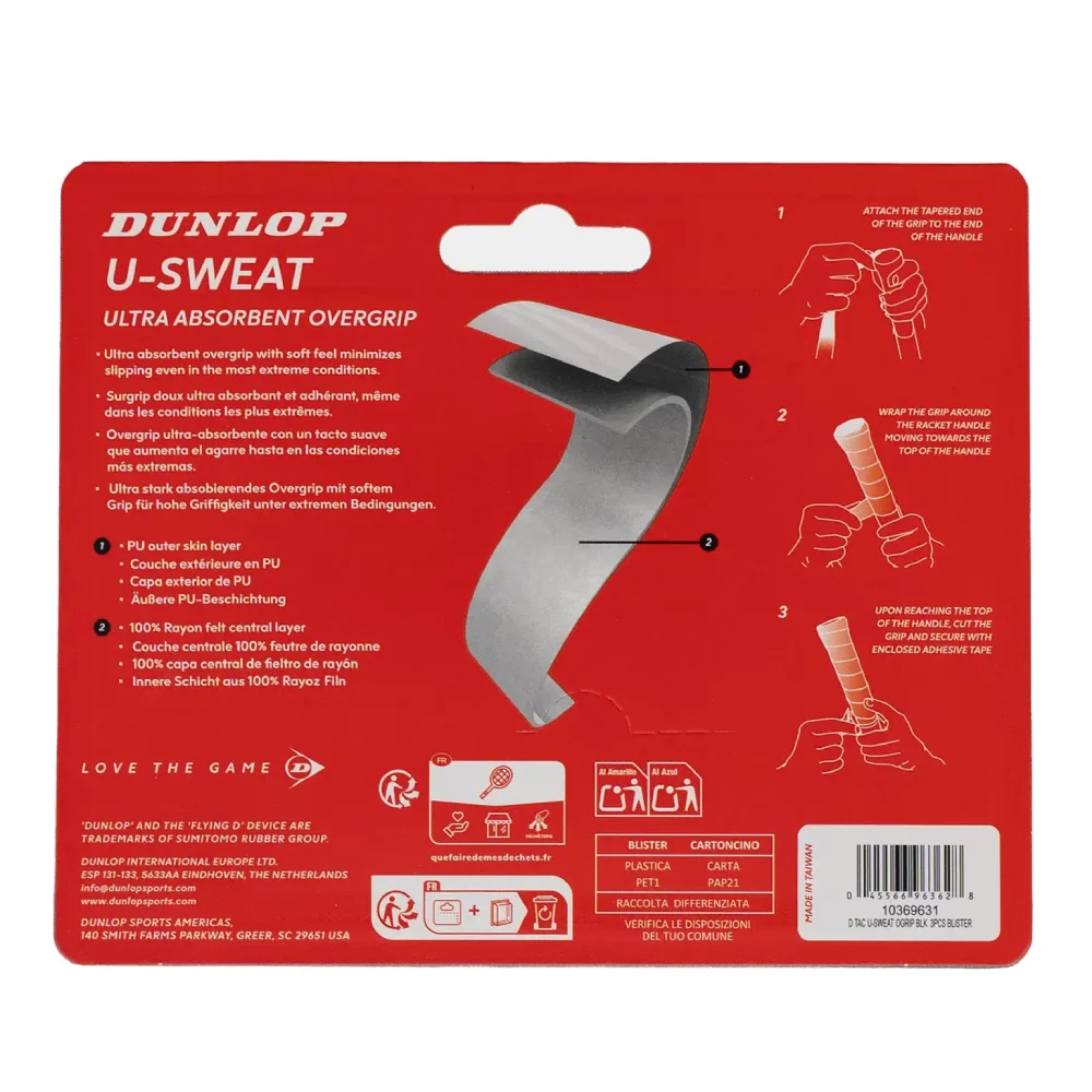 Dunlop U-Sweat Overgrip 3 Pack (Black) - RacquetGuys.ca