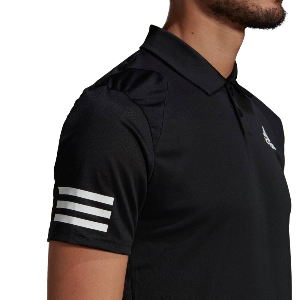 adidas Men's 3 Stripe Club Polo (Black/White) - RacquetGuys.ca