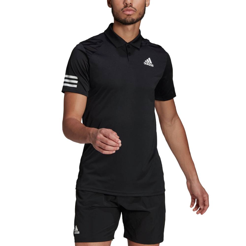 adidas Men's 3 Stripe Club Polo (Black/White) - RacquetGuys.ca