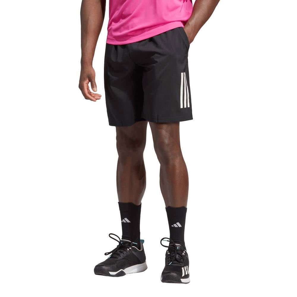 adidas Men's 3 Stripe 9-inch Club Short (Black) - RacquetGuys.ca