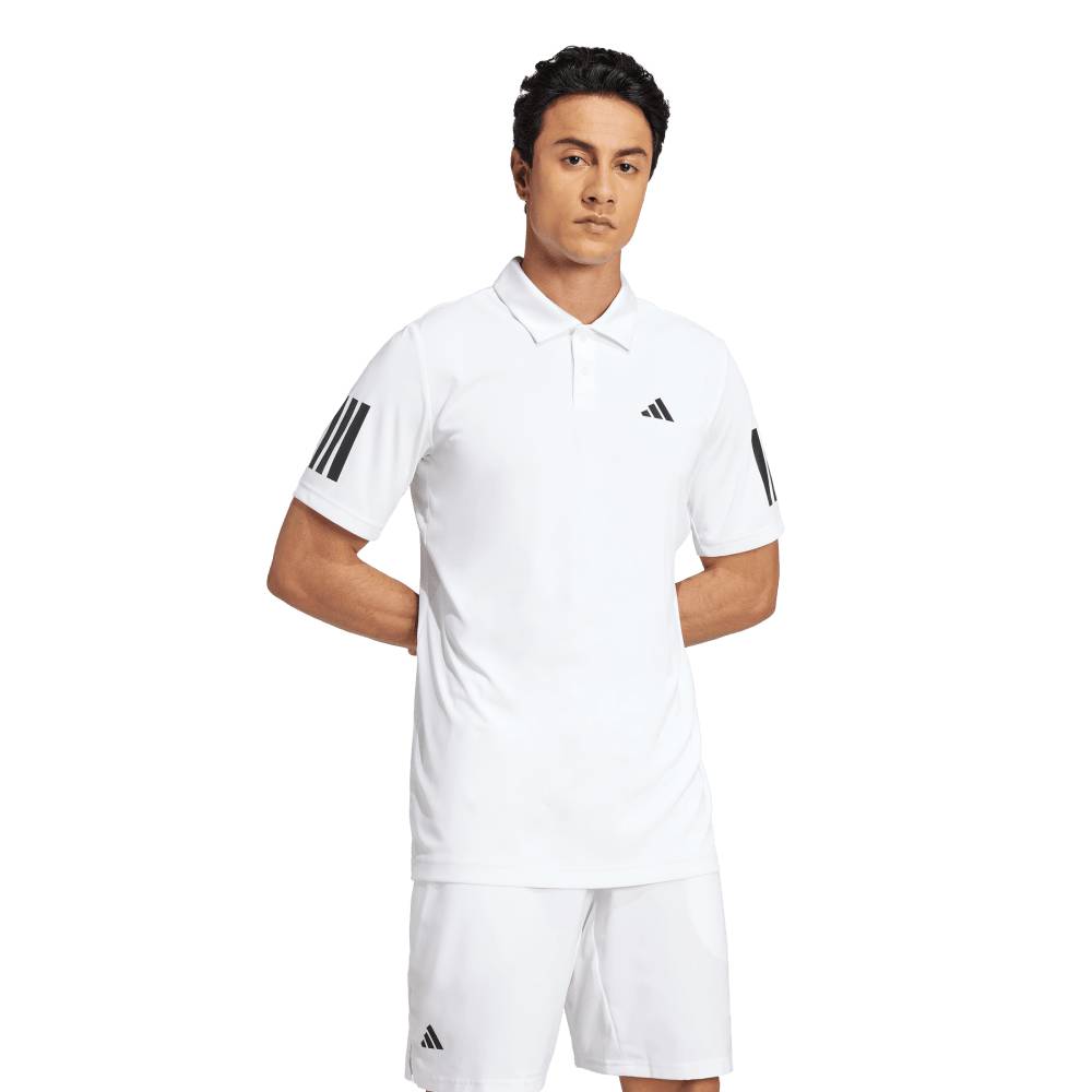 adidas Men's 3 Stripes Club Polo (White) - RacquetGuys.ca