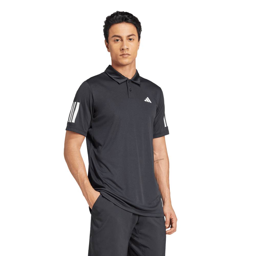 adidas Men's 3 Stripe Club Polo (Black) - RacquetGuys.ca