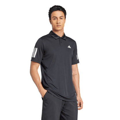 adidas Men's 3 Stripe Club Polo (Black) - RacquetGuys.ca