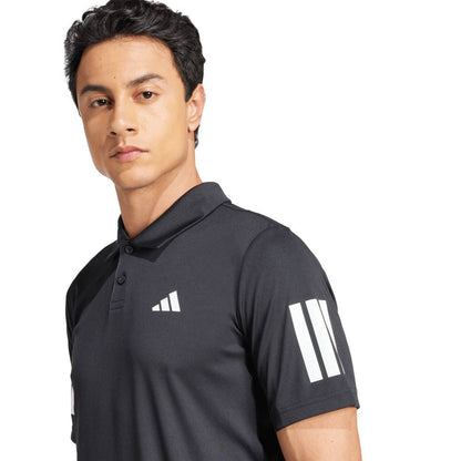 adidas Men's 3 Stripe Club Polo (Black) - RacquetGuys.ca
