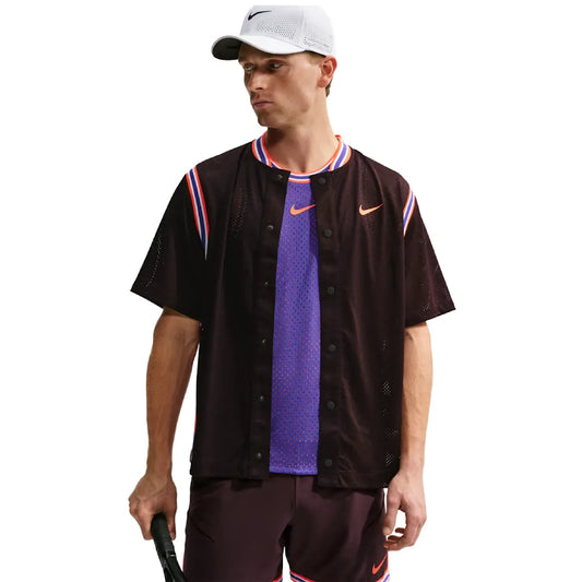 Nike Men's Court Dri-FIT Slam BTN UP NY Short Sleeve (Burgundy Ash)