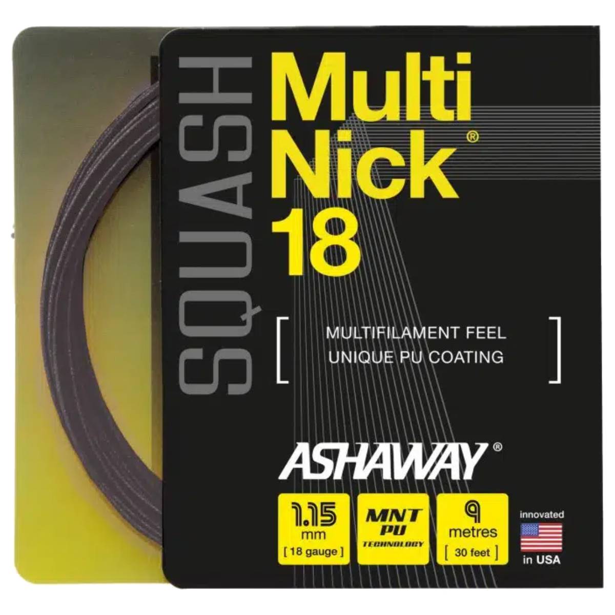 Ashaway MultiNick 18 Squash String (Black) - RacquetGuys.ca