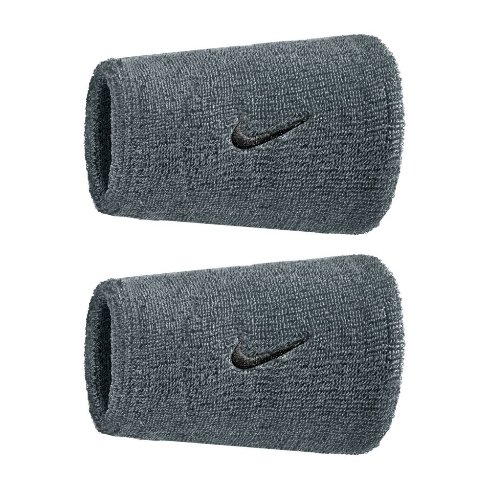 Nike Swoosh Classic Doublewide Wristbands 2 PK (Cool Grey/Black) - RacquetGuys.ca