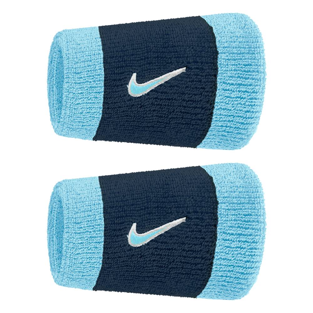Nike Swoosh Classic Doublewide Wristbands 2PK (Aquarius Blue) - RacquetGuys.ca