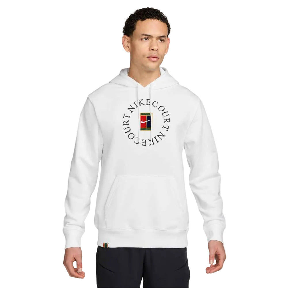 Nike Men's Dri-FIT Fleece Heritage Hoodie (White/Black) - RacquetGuys.ca