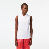 Lacoste Women's Slim Fit Sleeveless Cotton Pique Polo Tank Top (White)