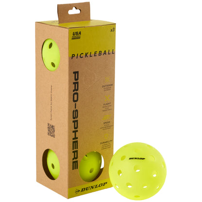 Dunlop Pro-Sphere Outdoor Pickleball Ball (Yellow) - 3 pack - RacquetGuys.ca