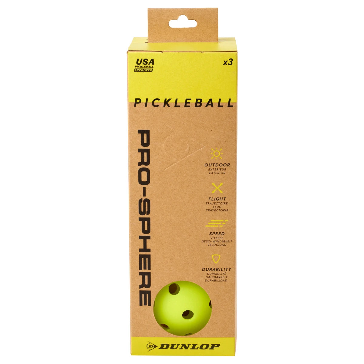 Dunlop Pro-Sphere Outdoor Pickleball Ball (Yellow) - 3 pack - RacquetGuys.ca
