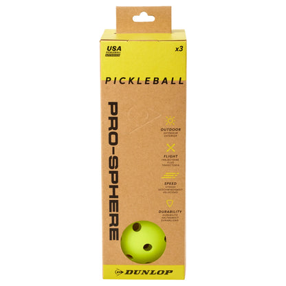 Dunlop Pro-Sphere Outdoor Pickleball Ball (Yellow) - 3 pack - RacquetGuys.ca