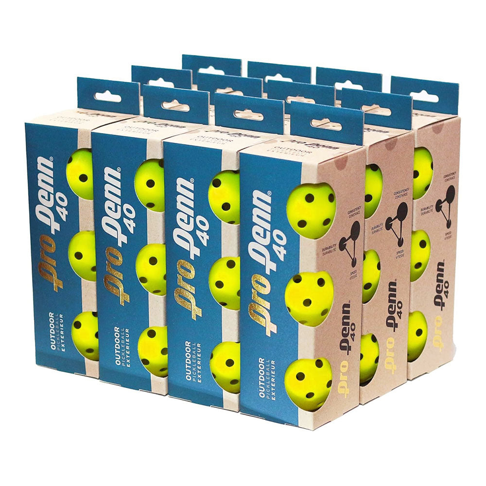 Pro Penn 40 Outdoor Pickleball Yellow (12 pack, 3 per box, 36 balls) - RacquetGuys.ca
