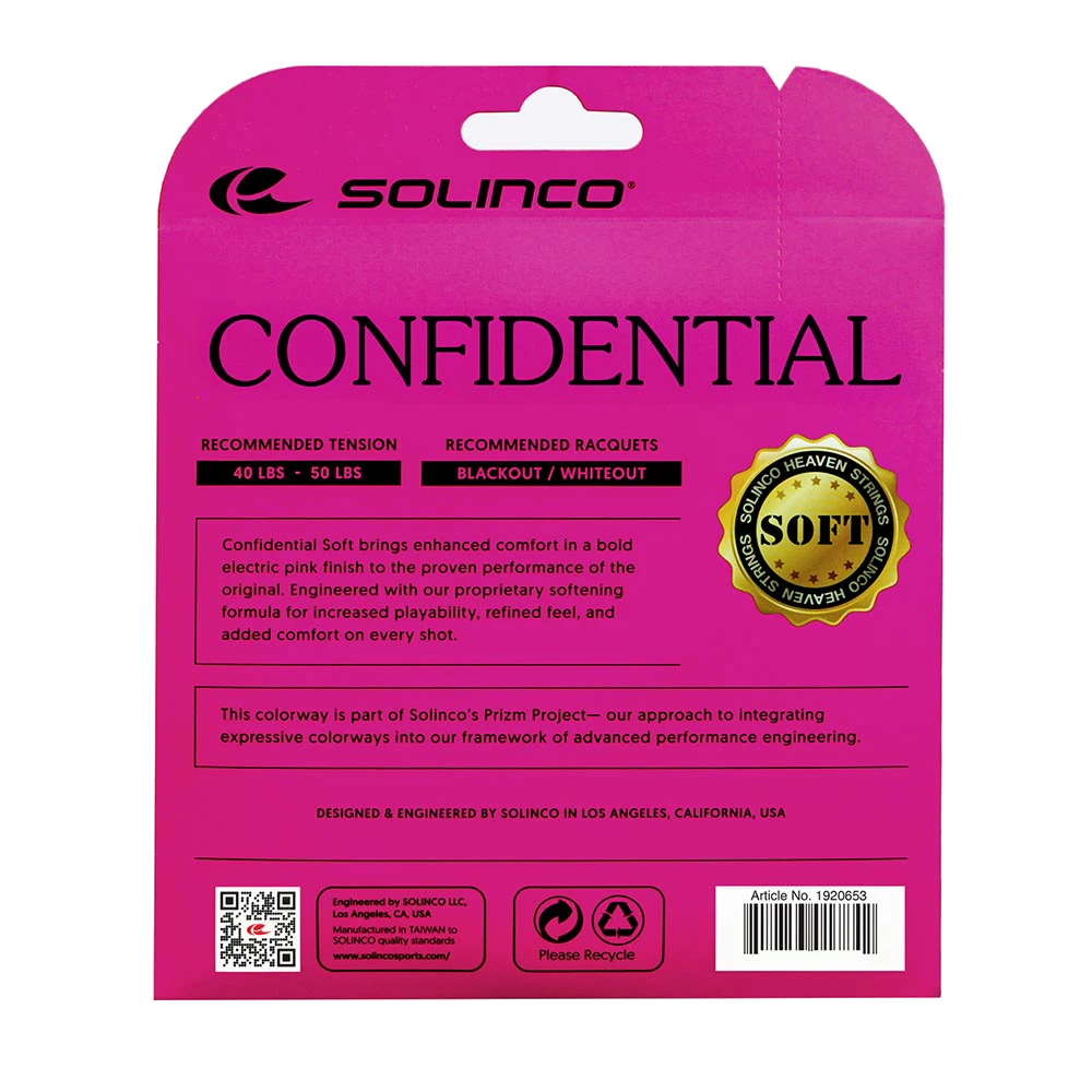 Solinco Confidential Soft 17/1.20 Tennis String (Pink) - RacquetGuys.ca
