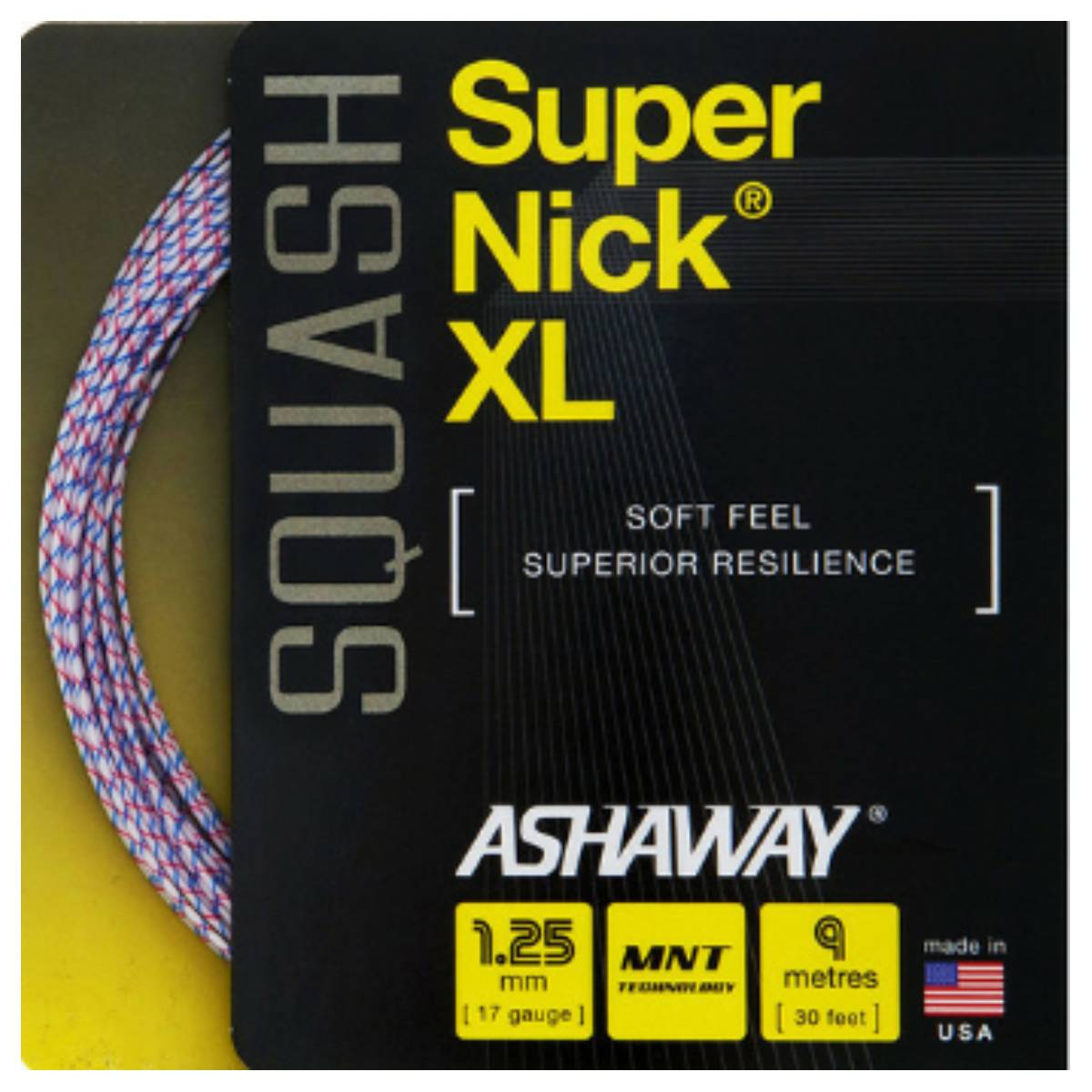 Ashaway SuperNick XL 17 Squash String (White/Blue/Red) - RacquetGuys.ca