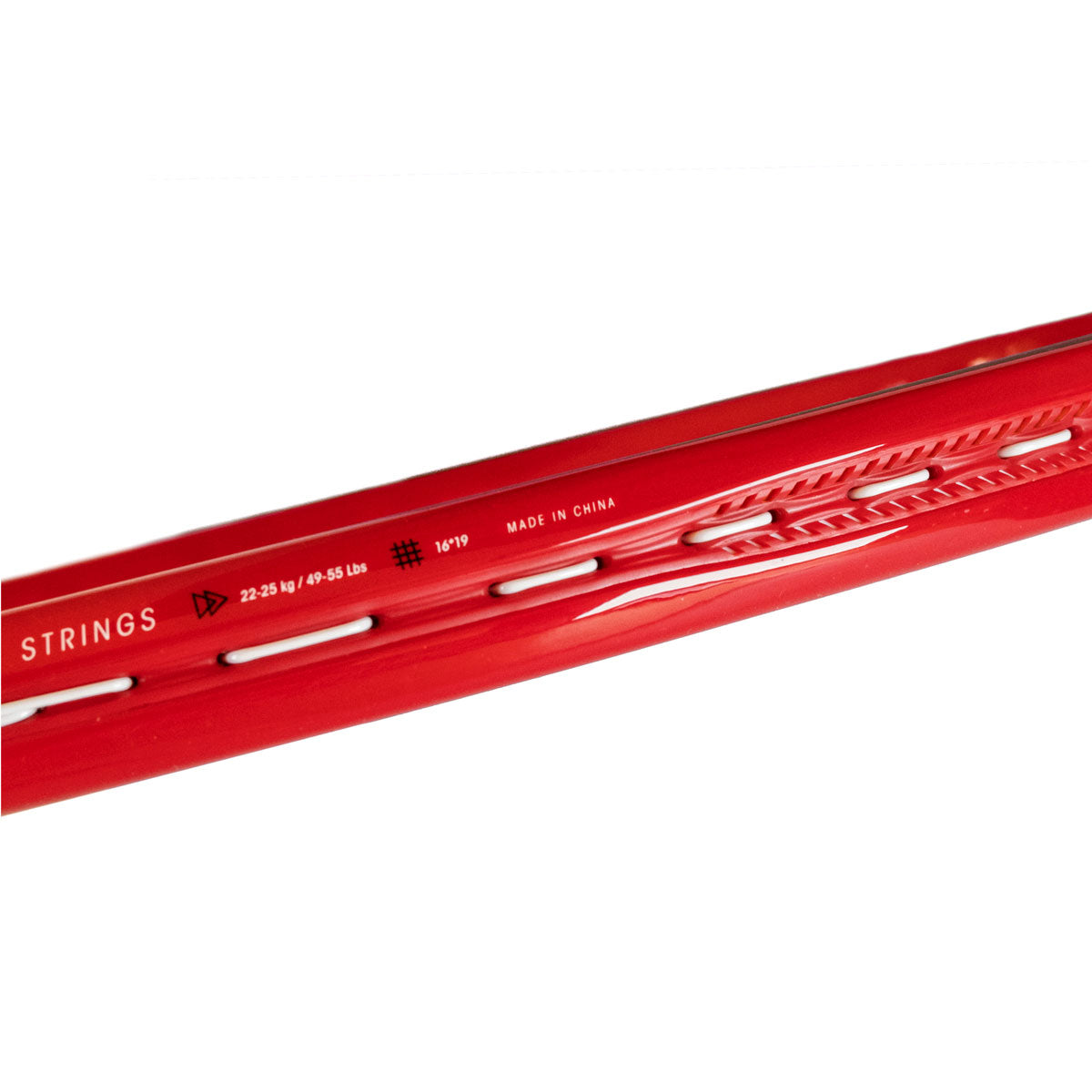 Red bicycle rim with 'STRINGS' branding on a white background