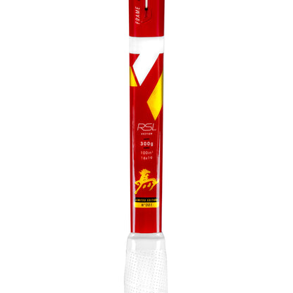 Golf club shaft with red and white design on a white background