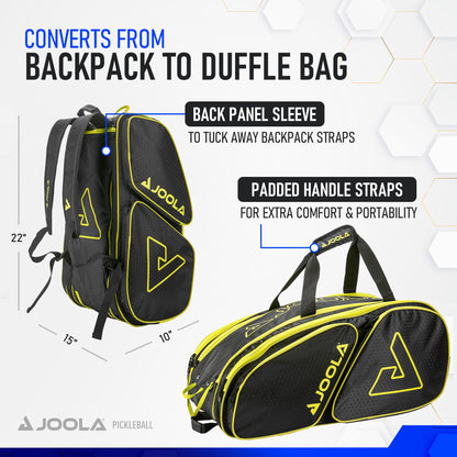 JOOLA Tour Elite Pickleball Bag (Black/Yellow) - RacquetGuys.ca