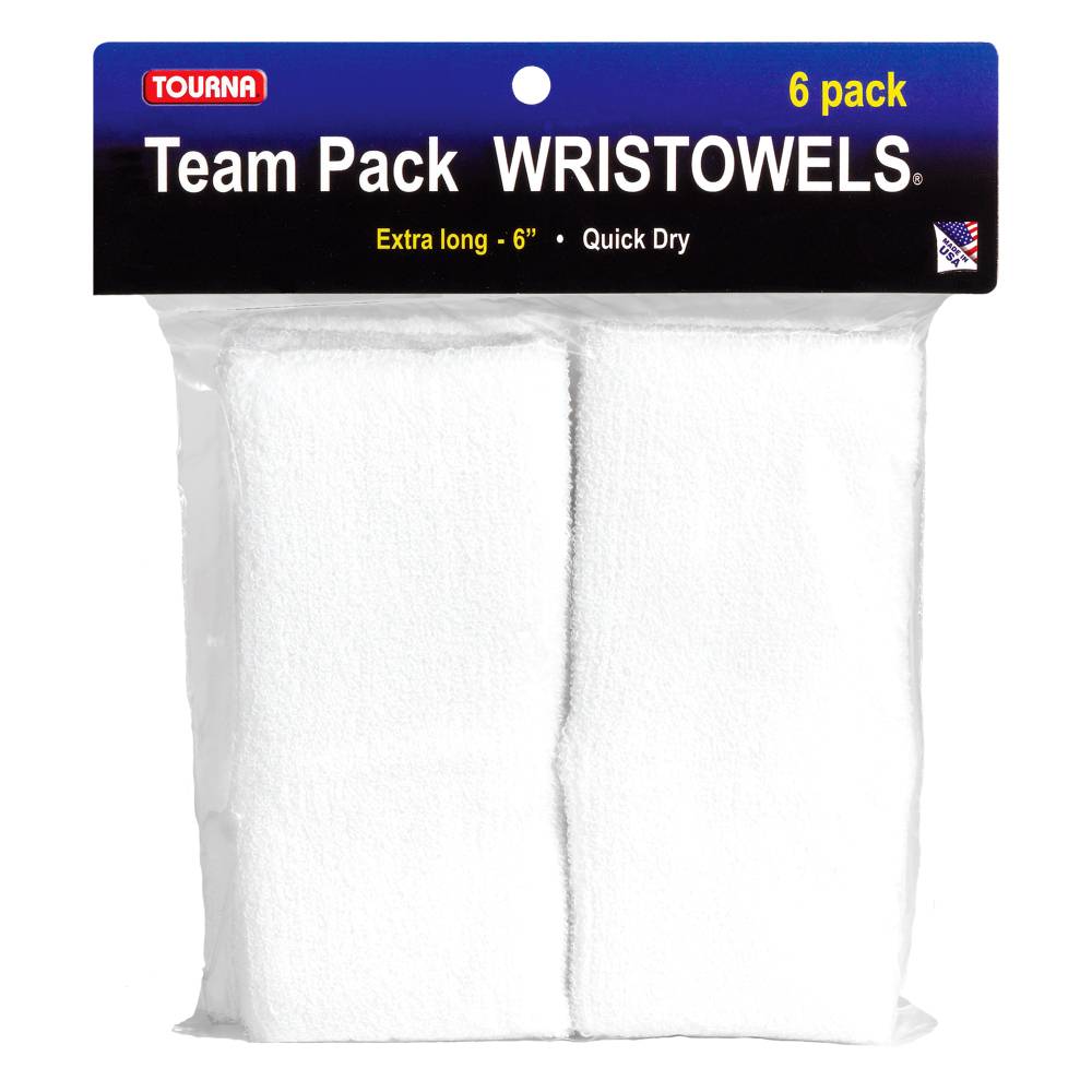 Tourna Wrist Towel 6" Extra Wide Wristband (6/Pack, White) - RacquetGuys.ca