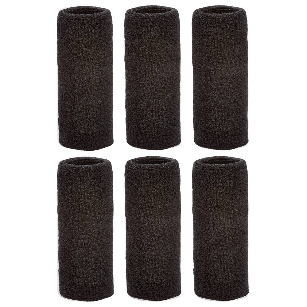 Tourna Wrist Towel 6" Extra Wide Wristband (6/Pack, Black) - RacquetGuys.ca