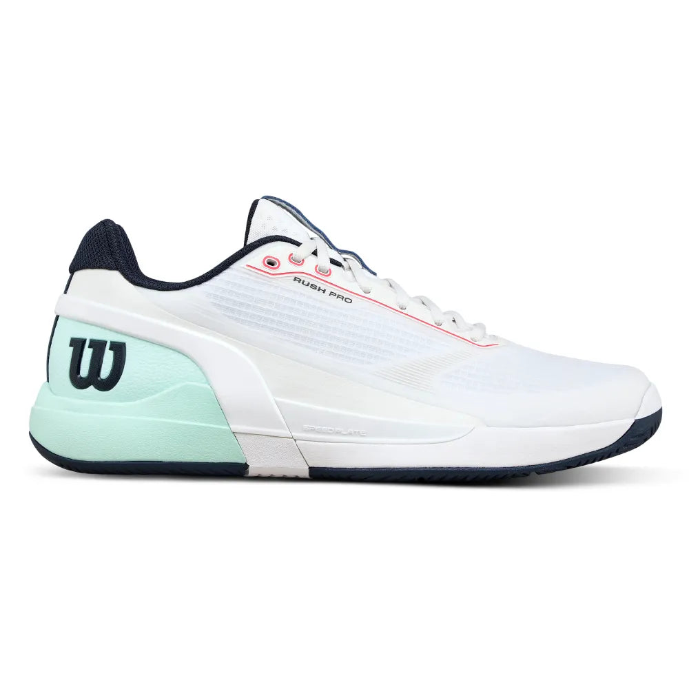 Wilson Rush Pro 5.0 Men's Tennis Shoe (White/Bay/Fier) - RacquetGuys.ca