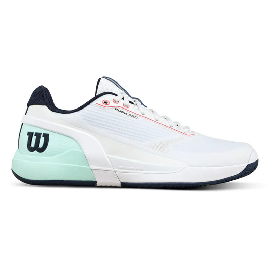 Wilson Rush Pro 5.0 Men's Tennis Shoe (White/Bay/Fier) - RacquetGuys.ca