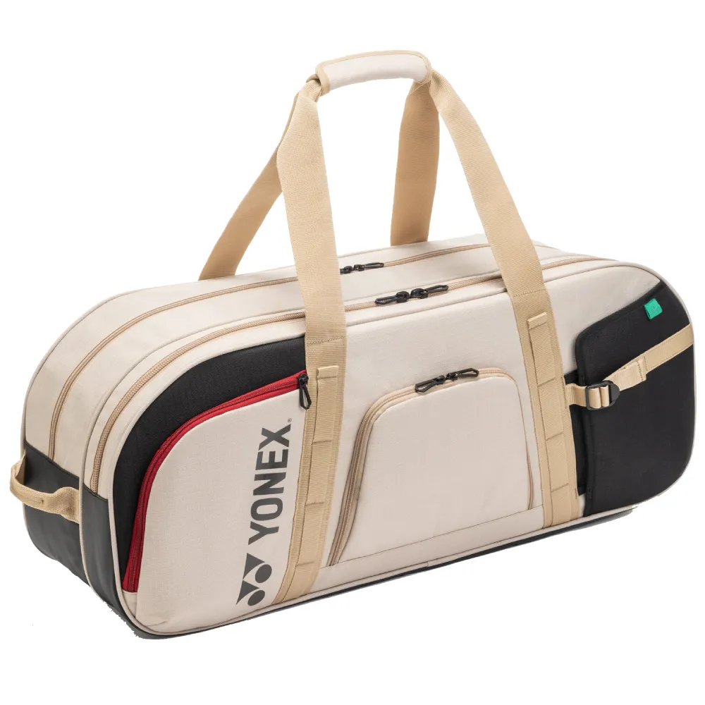 Yonex duffel bag with beige straps on a white background