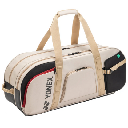 Yonex duffel bag with beige straps on a white background