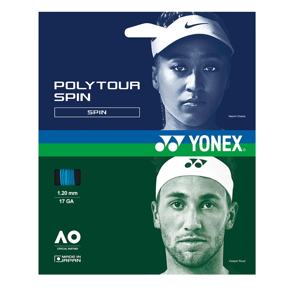 Yonex Poly Tour Spin 17/1.20 Tennis String (Blue) - RacquetGuys.ca