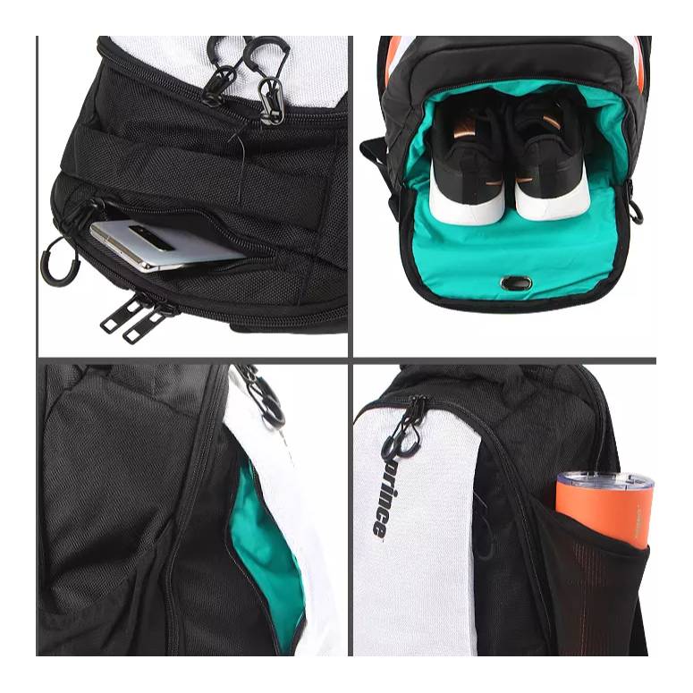 Prince Tour Evo Backpack Racquet Bag (White, Black, Orange) - RacquetGuys.ca