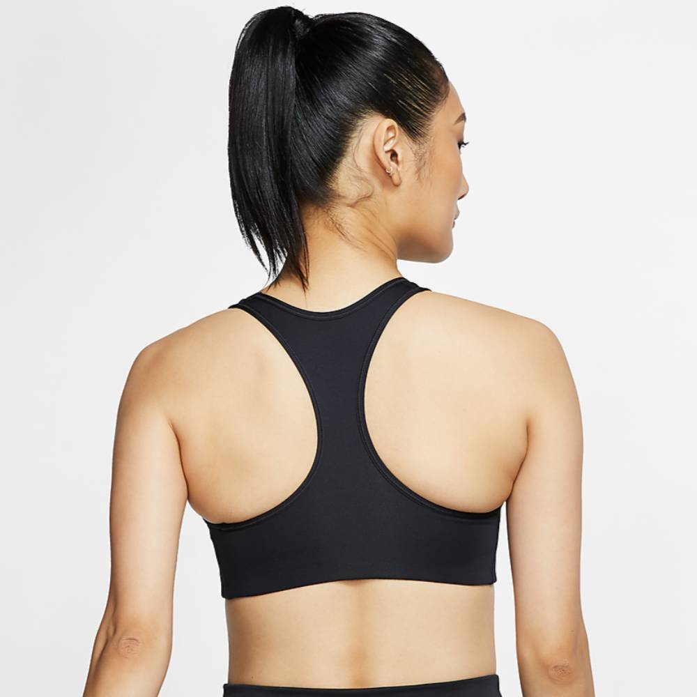 Nike Women's Dri-FIT Swoosh Medium Support 1 Piece Pad Sports Bra (Black/White) - RacquetGuys.ca