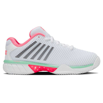 K-Swiss Hypercourt Express 2 Clay Court Women's Tennis Shoe (White/Neon Pastel Pink) - RacquetGuys.ca