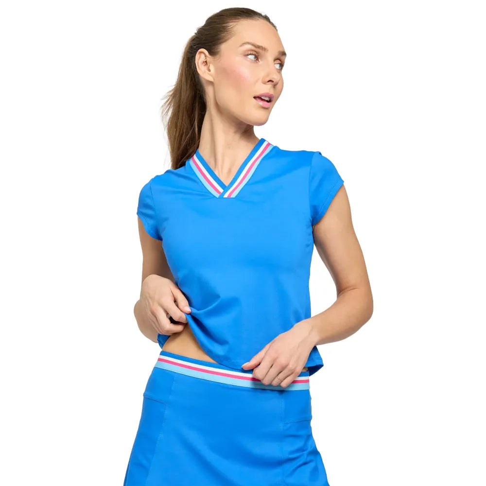 Lija Women's Triumph V-Neck Short Sleeve (Cobalt) - RacquetGuys.ca