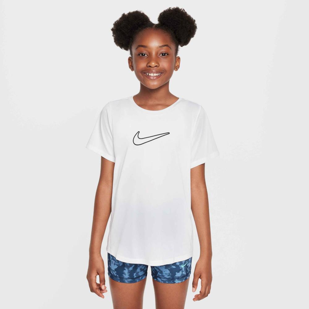 Nike Girl's Dri-FIT One Fitted Top (White/Black) - RacquetGuys.ca