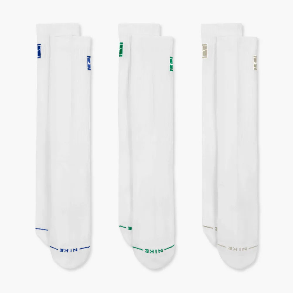 Nike Court Everyday Elevated Crew Tennis Socks 3 Pack (Multi-Color) - RacquetGuys.ca