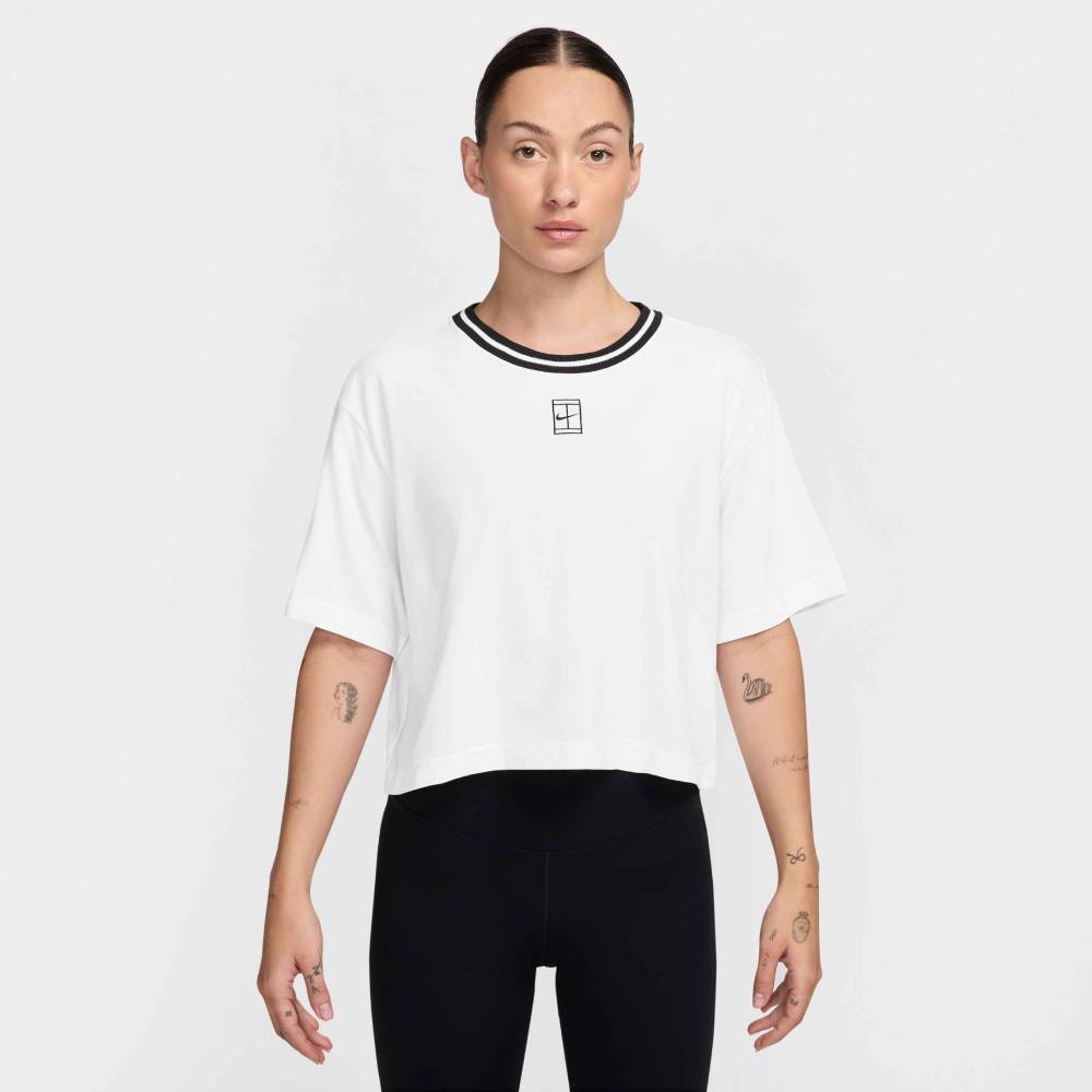 Nike Women's Dri-FIT Heritage Crop Tee Top (White) - RacquetGuys.ca